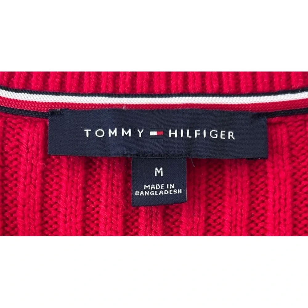 Tommy Hilfiger Chunky Preppy Red Cable Knit‎ Crewneck Sweater SZ M